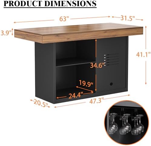 GDLF Bar Height Table with Fridge Space, Home Pub Table with Storage