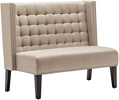 Andeworld Modern Loveseat Settee Bench Sofa Couch, Linen Fabric, Putty