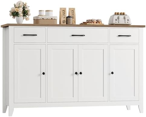 HORSTORS 55" W Buffet Cabinet with Storage, Kitchen Storage Cabinet, White