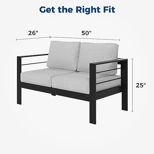 Kiss the Water Aluminum Patio Sofa, Loveseat Light Grey Outdoor Couch