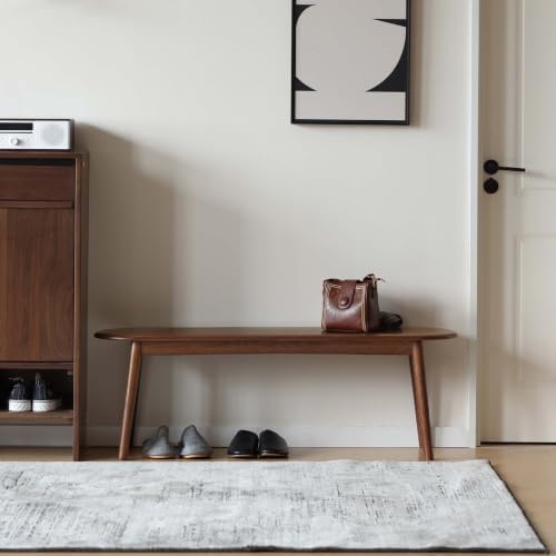 100% Solid Oak Dining Bench, Wood Bench for End of Bed with Rounded Corners, Entryway Benches for Farmhouse, Kitchen, Living Room(Walnut,12" L x 47.2" W x 16.2" H)