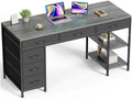 Huuger Computer Desk with 6 Drawers, Office Desk with Shelves, Reversible Gaming Desk, Corner Desk with Storage, Work for Home Office, Study, Living Room, 54inch, Grey