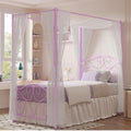VECELO Metal Canopy Bed Frame Twin Size, 4 Posters Platform Mattress Foundation with Headboard, Heavy Duty Steel Slats Support, No Box Spring Needed, Purple