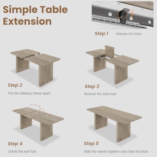 GarveeHome Rectangular 63"-82.7" Extendable Dining Table with Round Corner