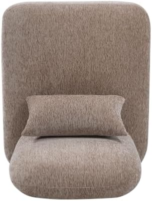 Merax Linen Accent Chair with Curved Wood Base and Lumbar Pillow, Espresso