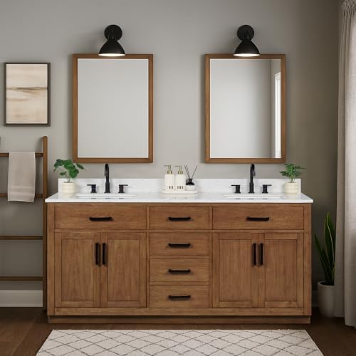 72-inch Dark Walnut Bathroom Vanity with 2 Sinks, Solid Wood, 0.79-inch Stone Countertop and Backsplash, 6 Drawers, 4 Soft Closing Doors