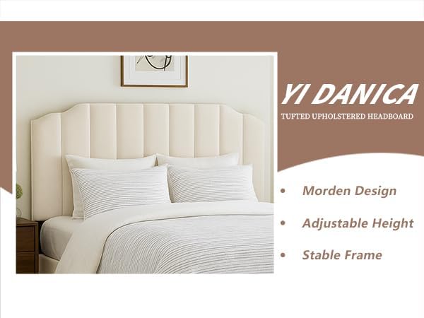 Upholstered Headboard for Full/Queen Beds - Arched Headboard & Bed Frame Mount, Adjustable Height, Velvet Tufted Modern Vertical Channel Design (Beige, Queen (U.S. Standard))