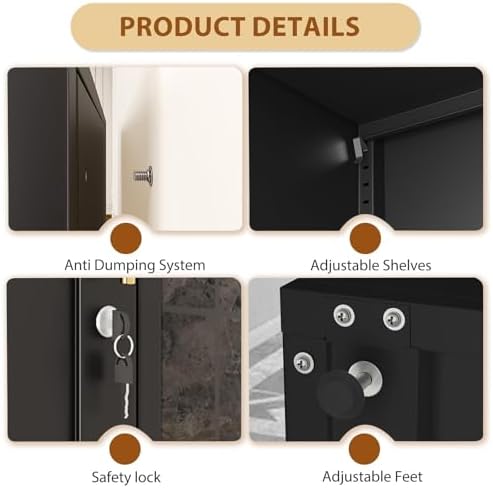 Tall Metal Narrow Bathroom Storage Locker Cabinet 67" H, Black Kitchen Pantry Cabinets,File Cabinet Organizer with 5 Adjustable Shelves and Lockable Doors for Kitchen Home Office Living Dining Room