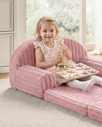 Blissful Diary Foldable Kids Couch, 2-in-1 Kids Sofa Chair, Blush Pink