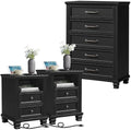 SAVOR LIFE Farmhouse Dresser and Nightstand Sets 3 Piece, Black