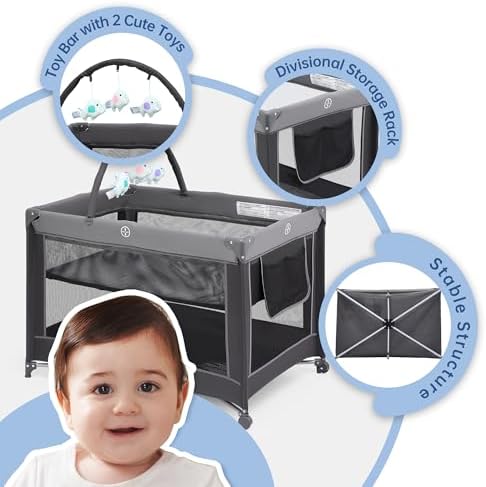 Pamo Babe Foldable Portable Baby Playard Crib for Toddlers