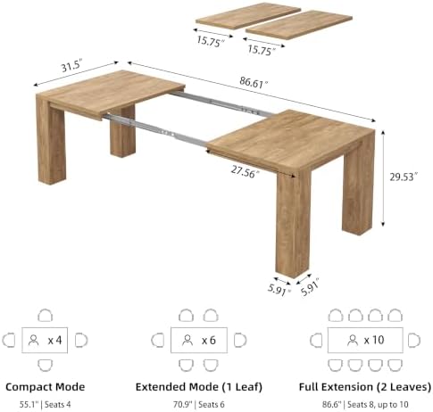Epecoya Extendable Dining Tables for 4-10, Modern Farmhouse Kitchen Table