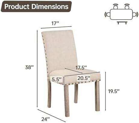 Morden Fort Farmhouse Style Dining Chairs Set of 2, Rustic Upholstered Kitchen & Dining Room Chairs with Rivet Detailing, Solid Wood Legs & Sturdy Wooden Chair Design for Comfortable Seating