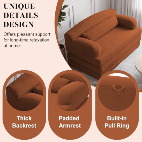 57” Convertible Sleeper Sofa Bed, Boneless Couch, Orange