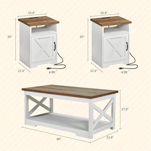 AMERLIFE 5-Piece Farmhouse Living Room Furniture Set,63" Fireplace TV Stand