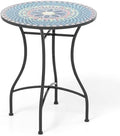 GIANTEX 24 Inch Patio Bistro Table, Mosaic Round Table w/Ceramic Tile Tabletop, Heavy-Duty Metal Structure, Outdoor Dining Table for Backyard, Garden, Porch (Multicolor (Floral Pattern))