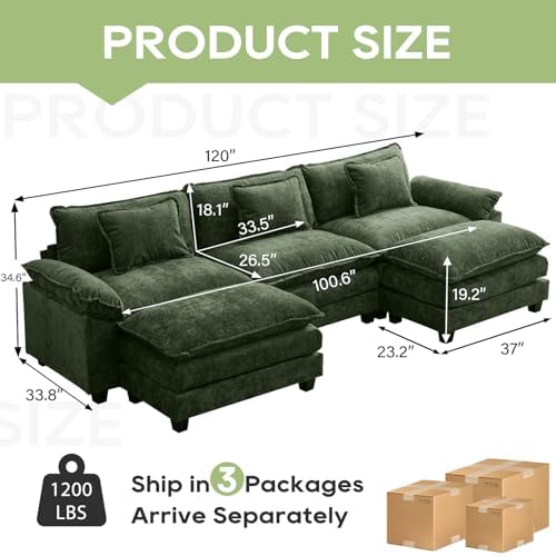 Oprisen 120" Modular Sectional Sofa, Comfy Deep Cloud Couch with Ottoman