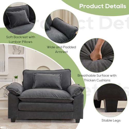 Oprisen 53" Modular Sectional Sofa, Comfy Single Sofa Deep Cloud Couch