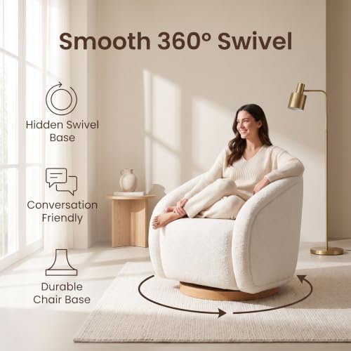 COLAMY Swivel Accent Chair, 33.5" H Modern Barrel Armchair with 5.1" Thick Cushion, Fully Assembled 360 Concealed Swivel Club Chair for Living Room, Bedroom Reading Nook & Nursery, Cream