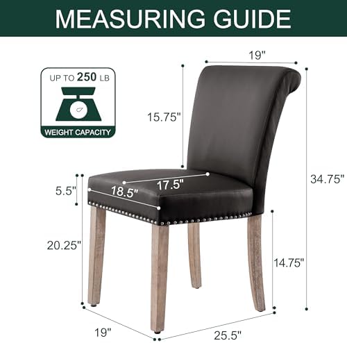 CHUN YI Dining Chairs Set of 2, Faux Leather Dining Room Chairs, Upholstered Modern Kitchen Parsons Chairs for Dining Room with Sturdy Wood Legs, Vintage Grey