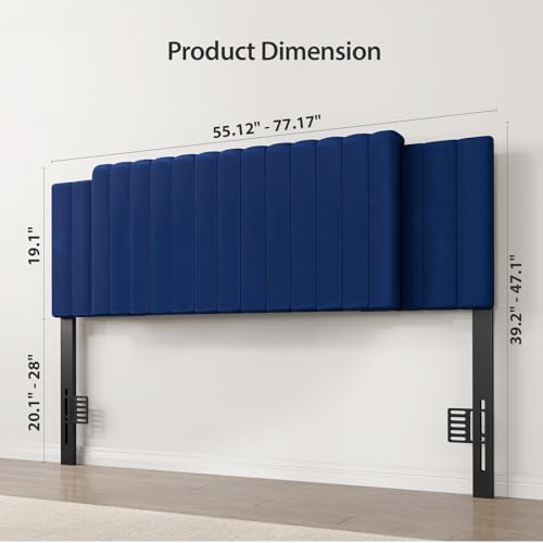 Upholstered Tufted Velvet Headboard, 3 in 1 Headboard for Full/Queen/King Size Bed, Height & Width Adjustable Head Board, Attach Frame, Study & Comfortable, Ideal for Bedroom, Dorm, Guest Room, Blue