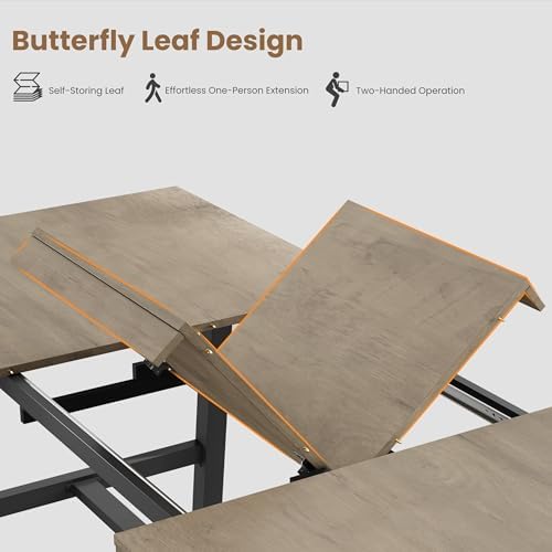 Garvee 63-83" Extendable Kitchen Table, Butterfly Dining Table, Grey