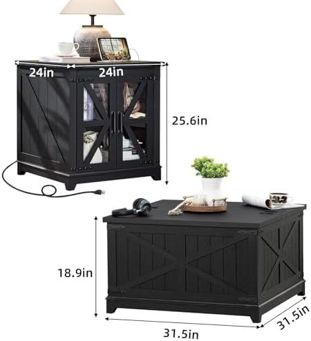 Joaxswe Farmhouse Coffee Table Set 2, End Table and Coffee Table