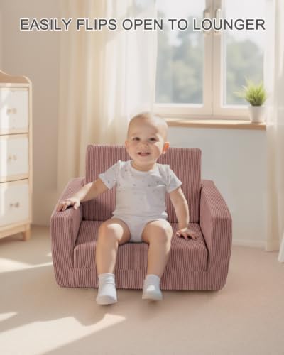 2-in-1 Kids Chair and Couch, Cozy Corduroy Kids Sofa, Pink