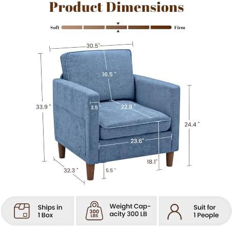Chenille Accent Chair Mid Century Modern Reading Armchair for Living Room