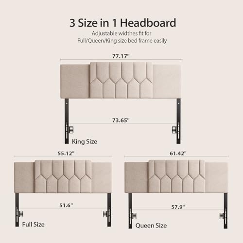 Upholstered Tufted Headboard, 3 in 1 Headboard for Full/Queen/King Size Bed, Height & Width Adjustable Head Board, Attach Frame, Study & Comfortable, Ideal for Bedroom, Dorm, Guest Room, Beige