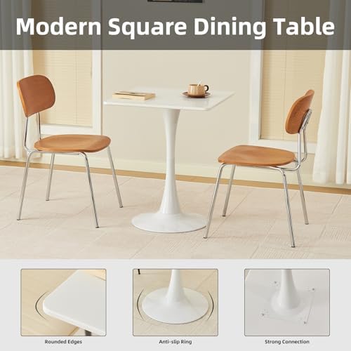 Square Dining Table, 24" Tulip Table with Thickened Tabletop & Metal Pedestal, Mid Century Modern Bistro Table for Kitchen, Small Places, Living Room, Cafe (White)