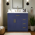 36-inch Bathroom Vanity with Sink, Solid Wood, 0.79-inch Stone Countertop and Backsplash, 4 Drawers, 2 Soft Closing Doors -Royal Blue