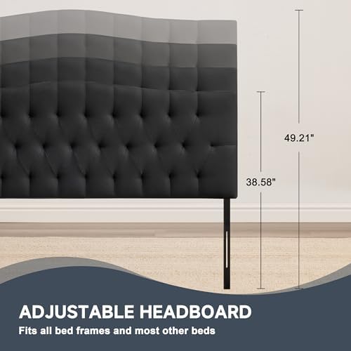 Tufted Upholstered Full Size Headboard Only, Adjustable 38-50 in