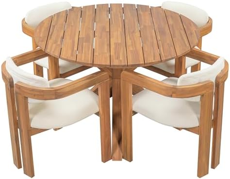 Merax 44.5 Inch Acacia Wood Round Outdoor Dining Table, Natural Finish