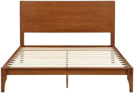 Merax Queen Size Bamboo Platform Bed Frame with Tall Headboard, Brown