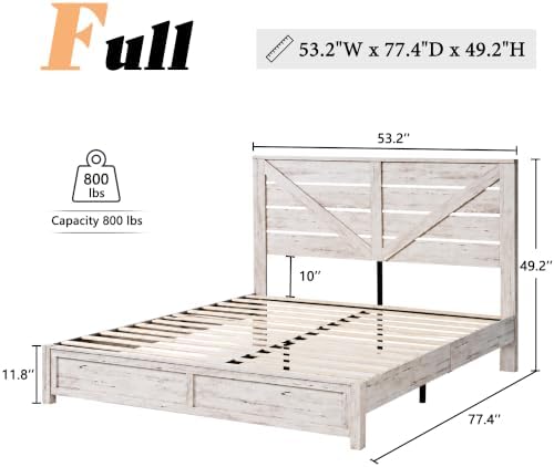 AMERLIFE 5-Piece Farmhouse Bedroom Set, Full Bed Frame & Dresser, White