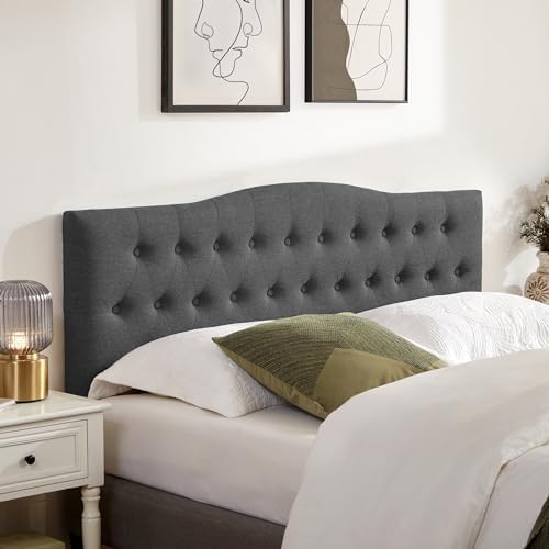 Tufted Headboard Full Size, Solid Wood Adjustable Height Head Board, Black