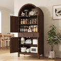 Apicizon 70" Tall Arched Kitchen Pantry Cabinet, 6-Tier Modern Fluted Wood Storage Cabinet with Doors Drawer & Adjustable Shelves, Farmhouse Cupboard Organizer for Dining Room, Bathroom, Walnut