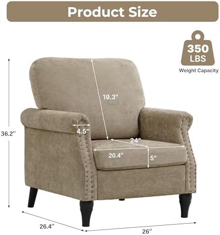 Accent Chair for Living Room, Modern Mid Century Reading Chair Armchair High Back Upholstered Armchair with Wooden Legs for Living Room Bedroom Office (Brown, 1pcs)