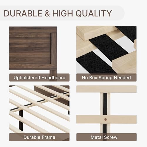 KISLOT 3-Piece Bedroom Set, Bed Frame & 2 Nightstands, Walnut, Queen