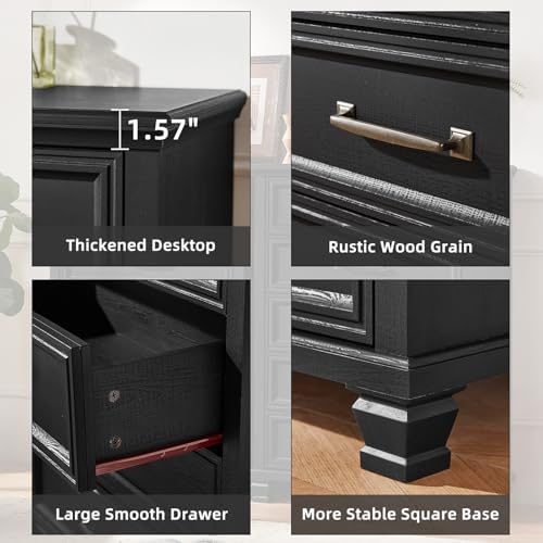 SAVOR LIFE Farmhouse Dresser and Nightstand Set of 2, Black