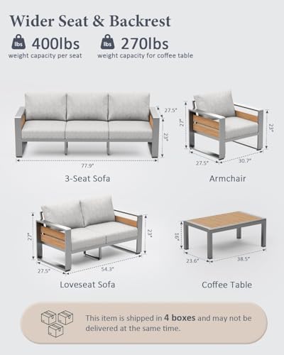 ZANDOR Aluminum Outdoor Patio Furniture-Armchair with Table,Sliver