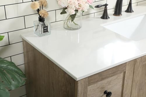 48" Pre-Assembled Bathroom Vanity with Sink, Engineered Wood, Ivory White Engineered Marble Countertop Attached, Single Rectangle Porcelain Sink, 7 Soft-Close Drawers, Natural Oak