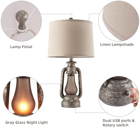 Farmhouse Rustic Table Lamps Set of 2, Iron Gray