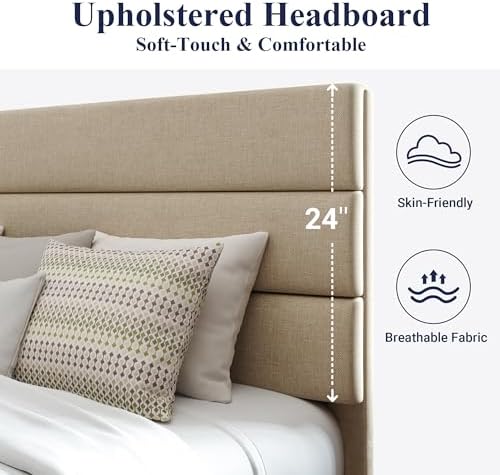Allewie Queen Size Platform Bed Frame with Fabric Upholstered Headboard