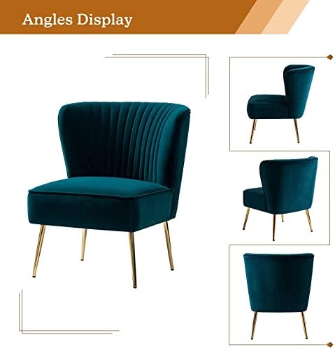 HULALA HOME Velvet Accent Chair, Modern Upholstered Cute Side Chair with Gold Metal Legs, Armless Wingback Slipper Chair Comfy Living Room Chair for Bedroom Guest Room Vanity,Teal