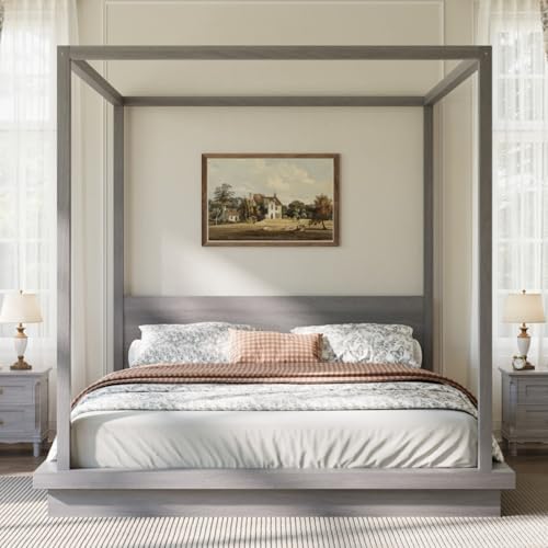 King Size Canopy Bed with Headboard (Gray)