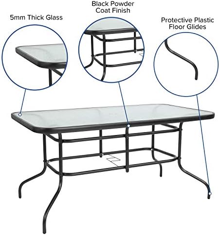 Flash Furniture 31.5x55 in Tempered Glass Table, with Umbrella Hole