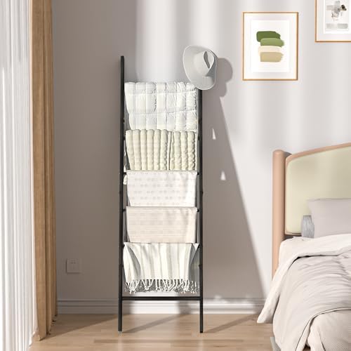Blanket Ladders for the Living Room, Blanket Holder 6-Tier Black