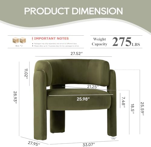 COLAMY Modern Velvet Accent Chair Set of 2, Upholstered Barrel Chairs, Comfy Side Arm Chairs with 3 Legs for Living Room, Bedroom, Reading, Green